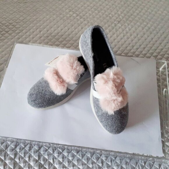 NWT Romika grey natural wool felt pull on sneaker shoes with soft pink faux fur - Picture 4 of 9